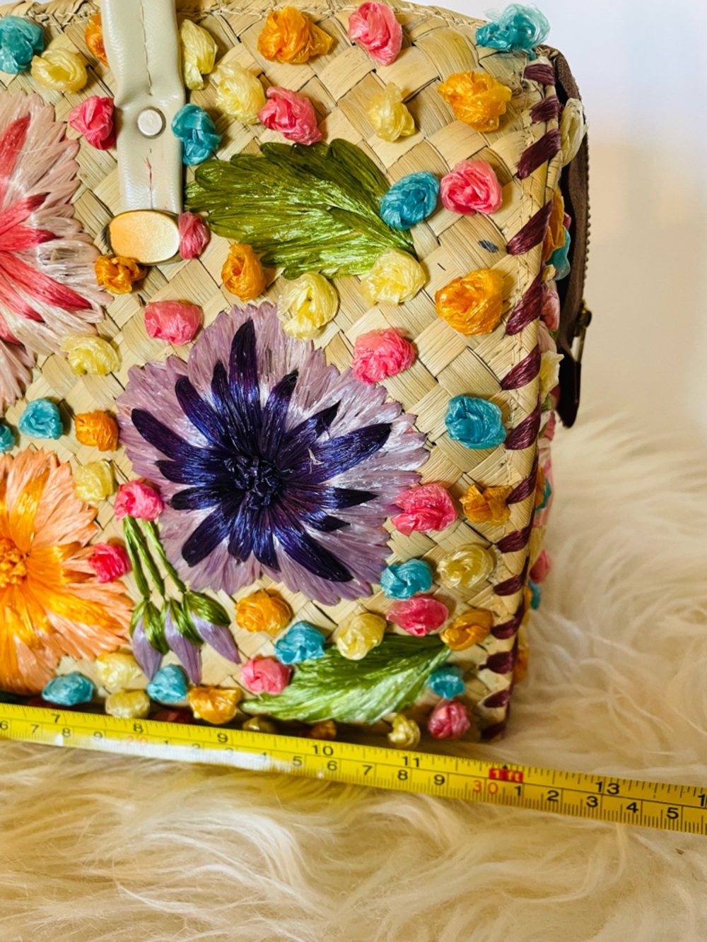 VTG Handbag Straw Raffia Floral Woven Bag Mid Century Philippines Colorful Purse - Picture 12 of 13